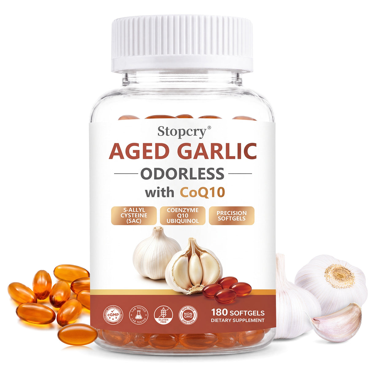 Aged Garlic Softgels with CoQ10 & Vitamin K2 – 180 Softgels | Stopcry