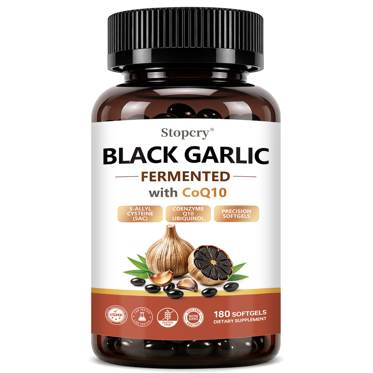 Fermented Black Garlic Softgels with CoQ10 & Vitamin K2 – 180 Softgels | Stopcry