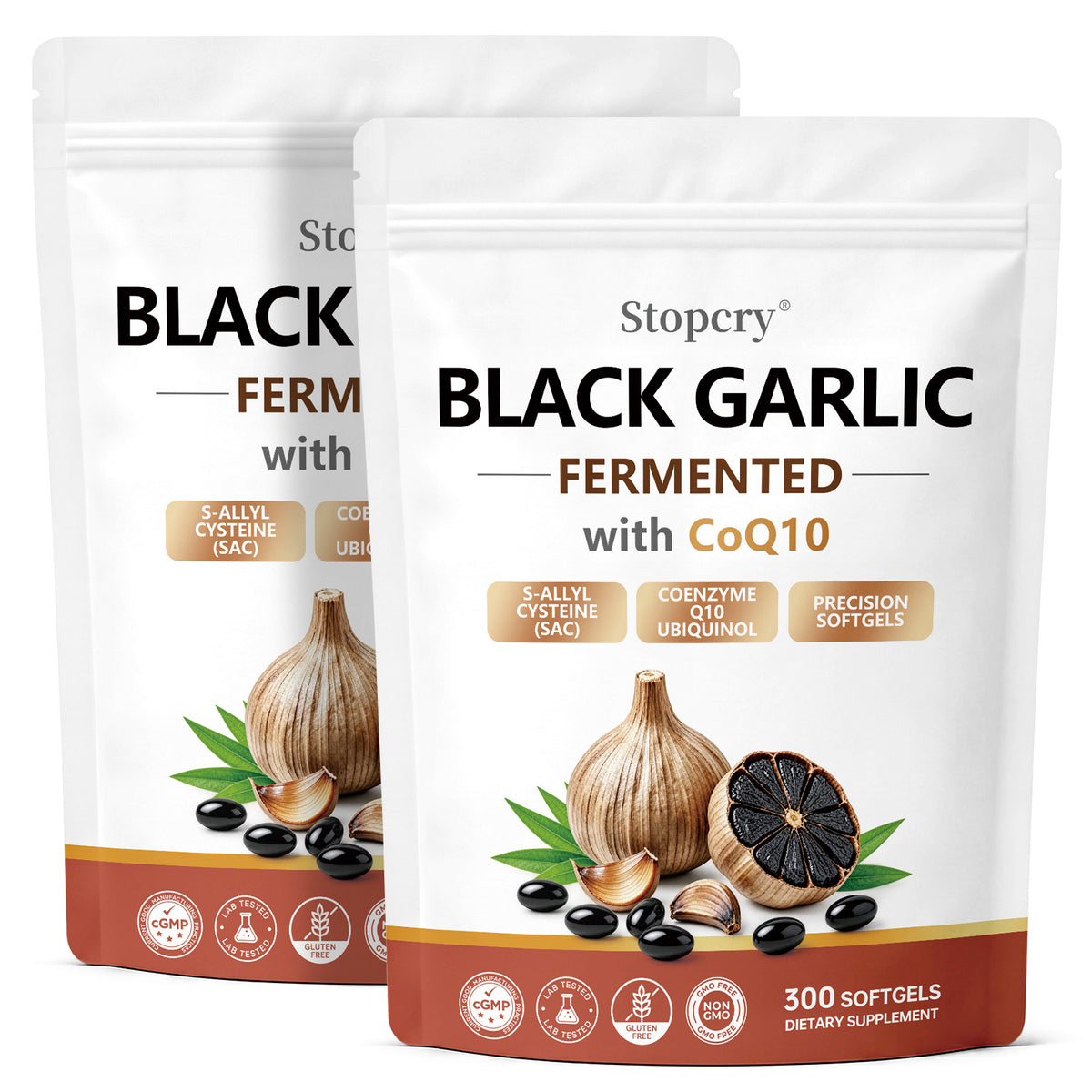 Fermented Black Garlic Softgels with CoQ10 & Vitamin K2 – 300 Softgels | Stopcry