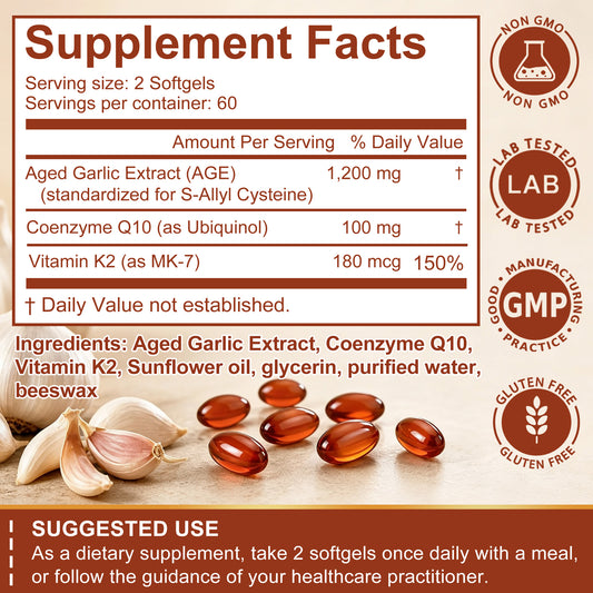 Aged Garlic Softgels with CoQ10 & Vitamin K2 – 120 Softgels | Stopcry
