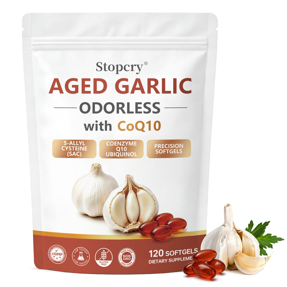 Aged Garlic Softgels with CoQ10 & Vitamin K2 – 120 Softgels | Stopcry