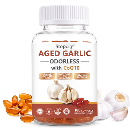Aged Garlic Softgels with CoQ10 & Vitamin K2 – 180 Softgels | Stopcry