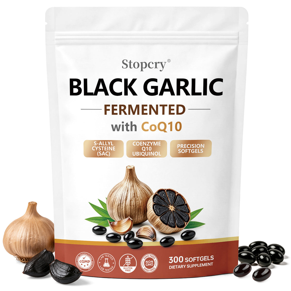 Fermented Black Garlic Softgels with CoQ10 & Vitamin K2 – 300 Softgels | Stopcry