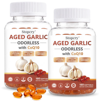 Aged Garlic Softgels with CoQ10 & Vitamin K2 – 180 Softgels | Stopcry