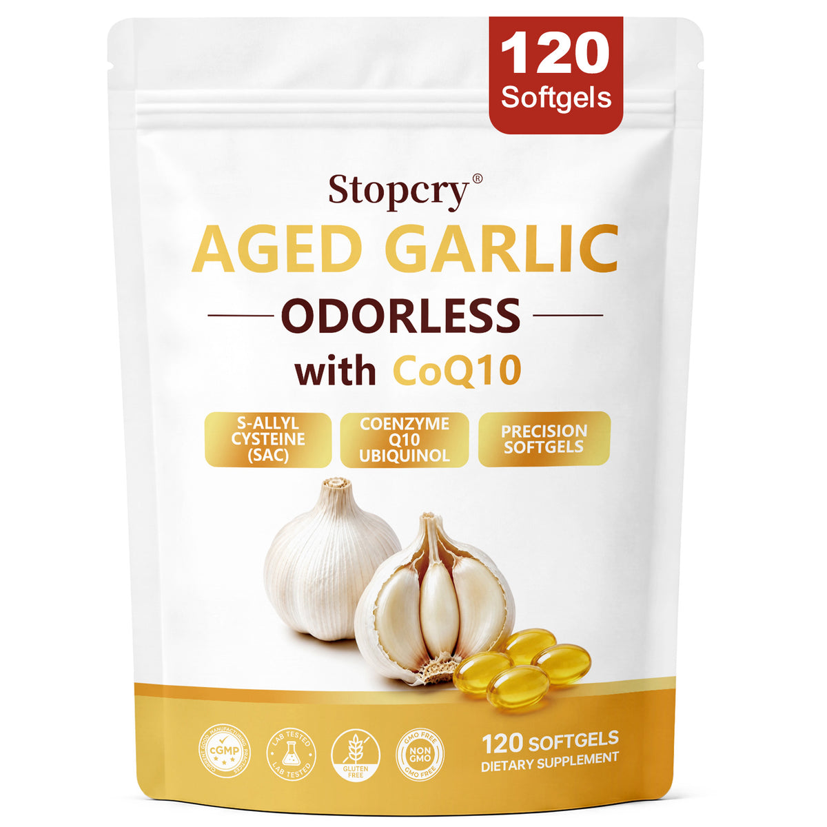 Aged Garlic Softgels with CoQ10 Ubiquinol & Vitamin K2 – 120 Softgels Classic | Stopcry