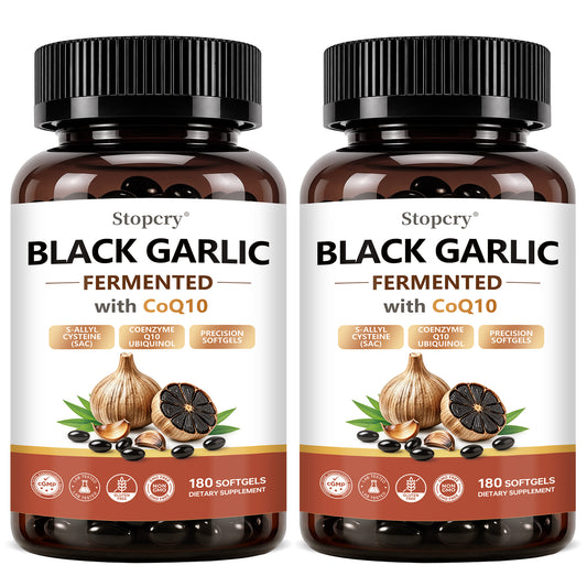 Fermented Black Garlic Softgels with CoQ10 & Vitamin K2 – 180 Softgels | Stopcry