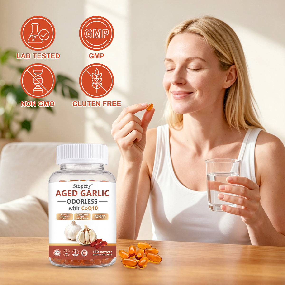 Aged Garlic Softgels with CoQ10 & Vitamin K2 – 180 Softgels | Stopcry