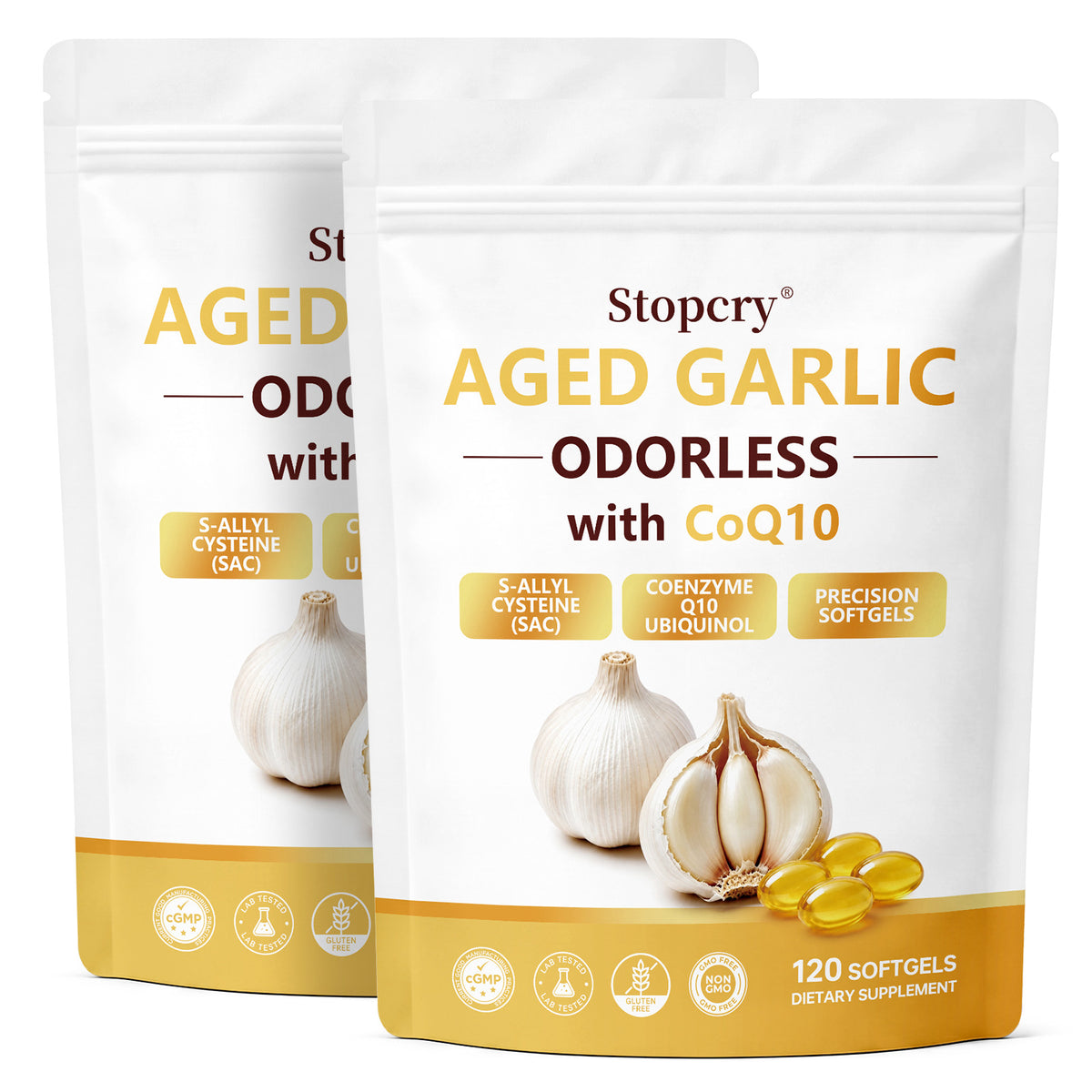 Aged Garlic Softgels with CoQ10 Ubiquinol & Vitamin K2 – 120 Softgels Classic | Stopcry