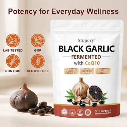 Fermented Black Garlic Softgels with CoQ10 & Vitamin K2 – 300 Softgels | Stopcry