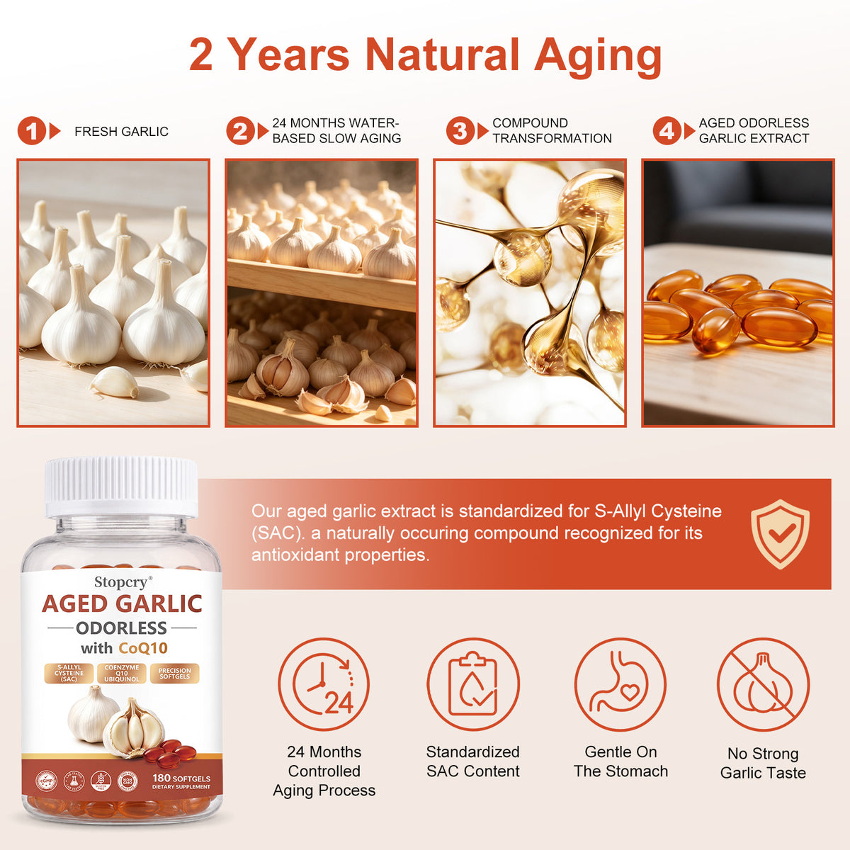 Aged Garlic Softgels with CoQ10 & Vitamin K2 – 180 Softgels | Stopcry