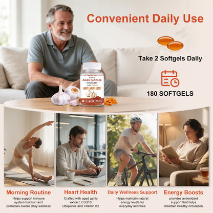 Aged Garlic Softgels with CoQ10 & Vitamin K2 – 180 Softgels | Stopcry