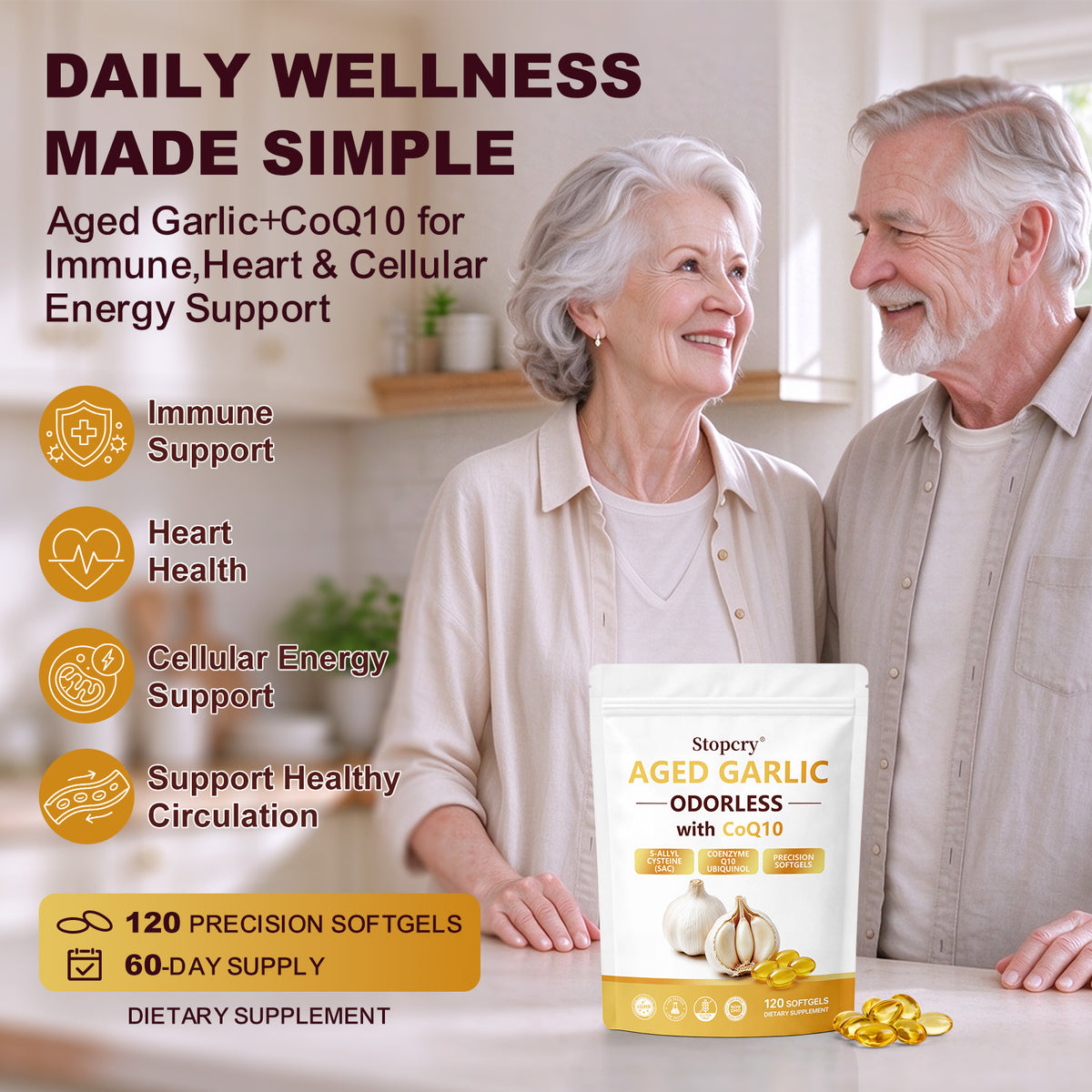 Aged Garlic Softgels with CoQ10 Ubiquinol & Vitamin K2 – 120 Softgels Classic | Stopcry
