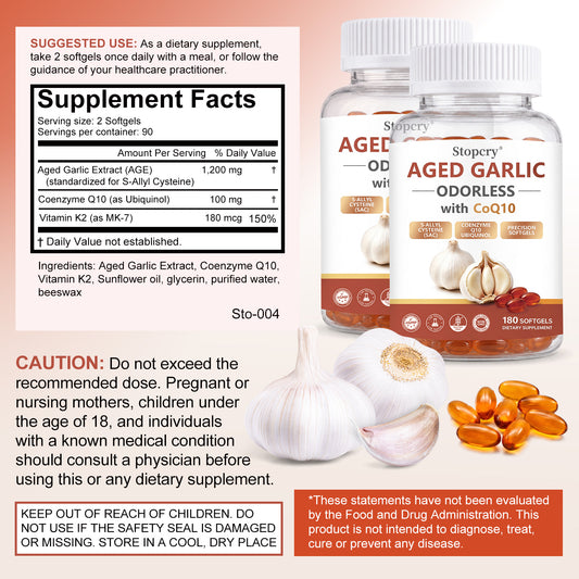 Aged Garlic Softgels with CoQ10 & Vitamin K2 – 180 Softgels | Stopcry