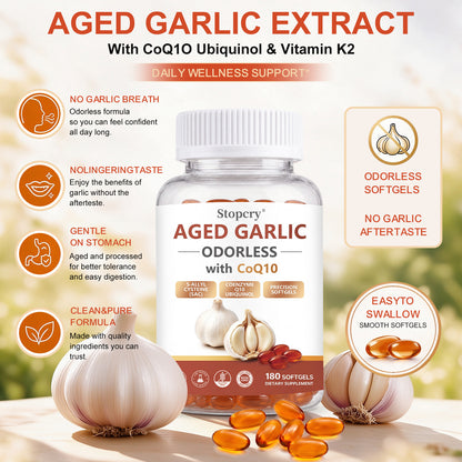Aged Garlic Softgels with CoQ10 & Vitamin K2 – 180 Softgels | Stopcry