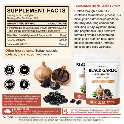 Fermented Black Garlic Softgels with CoQ10 & Vitamin K2 – 300 Softgels | Stopcry