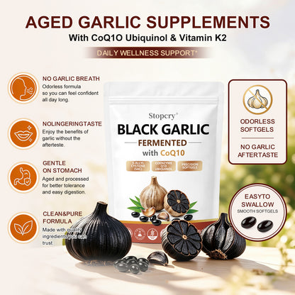 Fermented Black Garlic Softgels with CoQ10 & Vitamin K2 – 300 Softgels | Stopcry