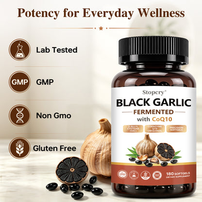 Fermented Black Garlic Softgels with CoQ10 & Vitamin K2 – 180 Softgels | Stopcry