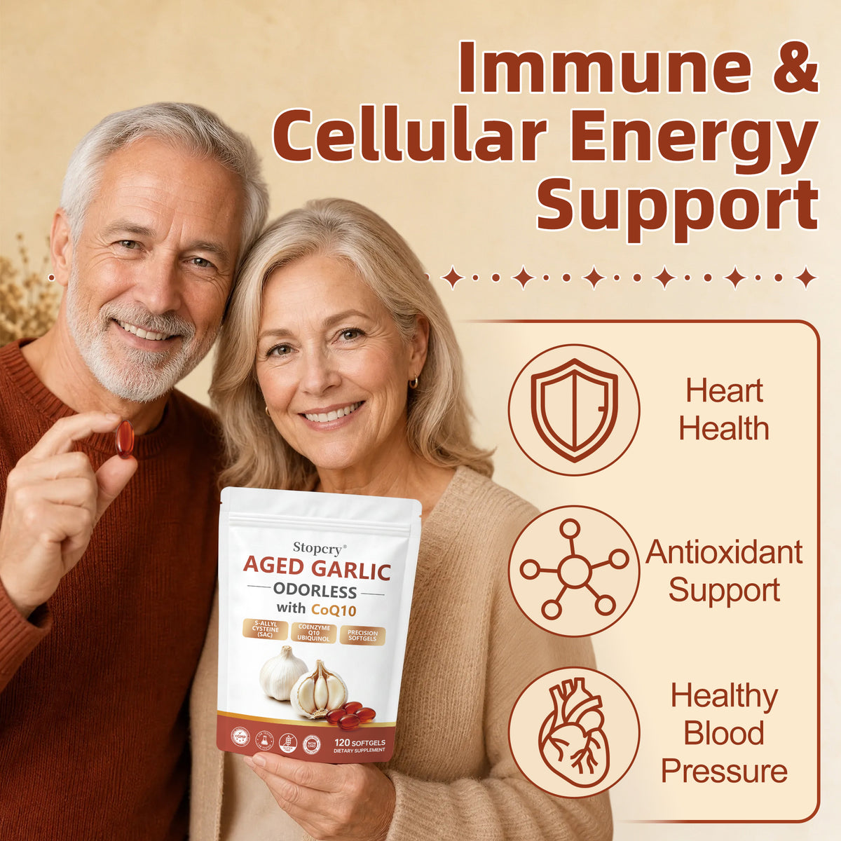 Aged Garlic Softgels with CoQ10 & Vitamin K2 – 120 Softgels | Stopcry