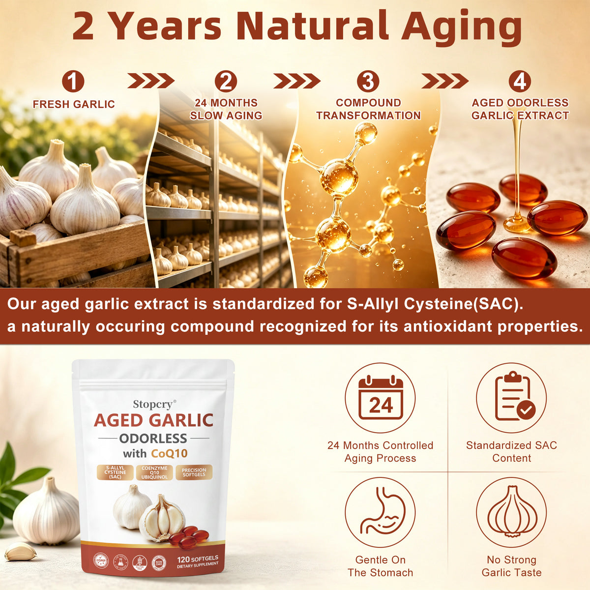 Aged Garlic Softgels with CoQ10 & Vitamin K2 – 120 Softgels | Stopcry