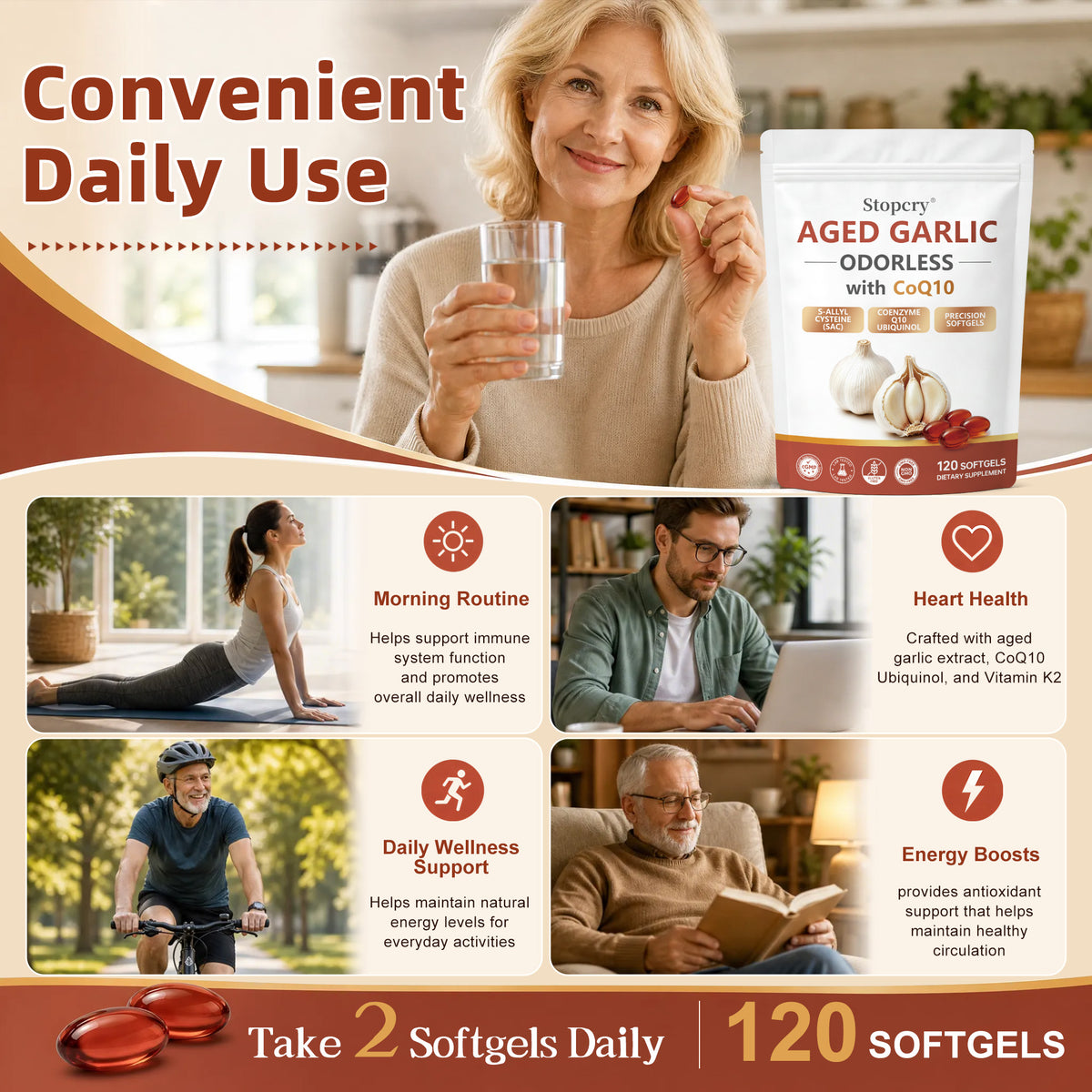 Aged Garlic Softgels with CoQ10 & Vitamin K2 – 120 Softgels | Stopcry