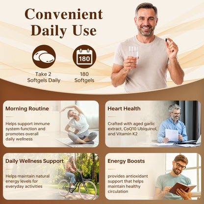 Fermented Black Garlic Softgels with CoQ10 & Vitamin K2 – 180 Softgels | Stopcry