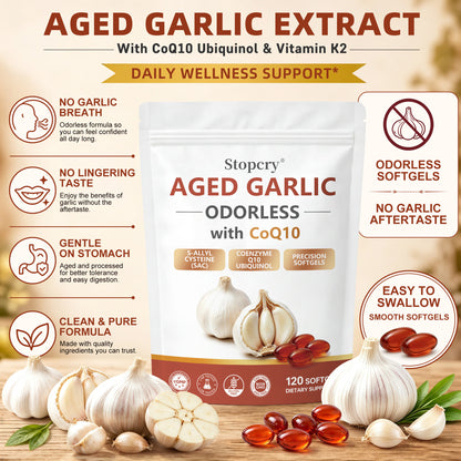 Aged Garlic Softgels with CoQ10 & Vitamin K2 – 120 Softgels | Stopcry