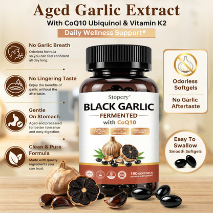 Fermented Black Garlic Softgels with CoQ10 & Vitamin K2 – 180 Softgels | Stopcry